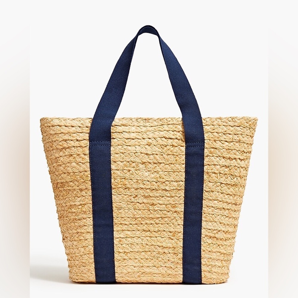 J. Crew Raffia Straw Structured Tote Bag, Antique Navy